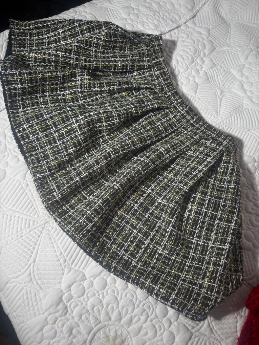 Classic Black & White Tweed Pleated Skirt